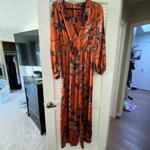 Love So Pure Orange Floral Print Satin Jumpsuit